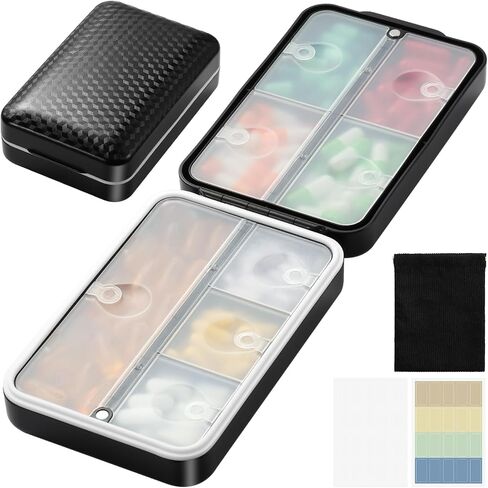 Travel Pill Organizer with Blank Labels, Weekly Pill Box, 8 Large Compartments Medicine Organizer, Moisture-Proof Pill Case for Vitamin, Medicine, Fish Oil/Supplements, in Kuwait