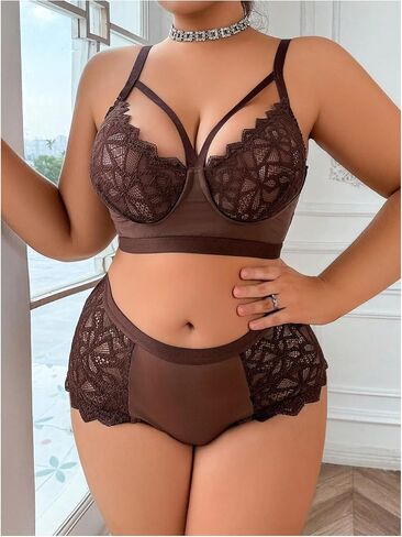 Soly Hux Women's Plus Size Lege Lingerie Bra Wireless Bra و Panty 2 قطعة داخلية in Kuwait