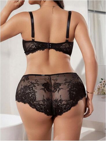 Makemechic Women's Plus Size 2 قطعة الملابس الداخلية مجموعة الدانتيل الزهرية حمالة صدرية تحت الأركان ومجموعة اللباس الداخلي in Kuwait