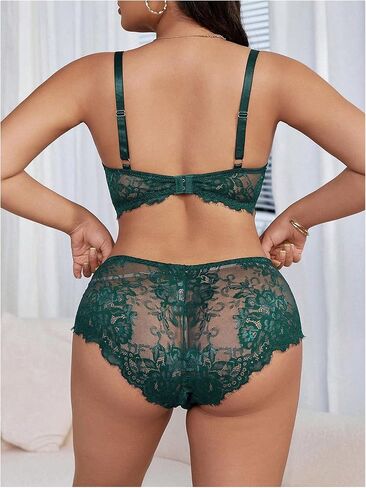 Makemechic Women's Plus Size 2 قطعة الملابس الداخلية مجموعة الدانتيل الزهرية حمالة صدرية تحت الأركان ومجموعة اللباس الداخلي in Kuwait