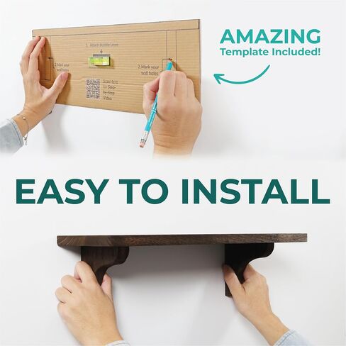 Real Wood Rustic Brown Wall Shelf - 17 inch (2 Pack) - Easy to Install, Template and Video Included - Wide Floating Shelves, Sturdy Wall Shelves, Wood Shelves for Wall, Large Wall Shelves in Kuwait