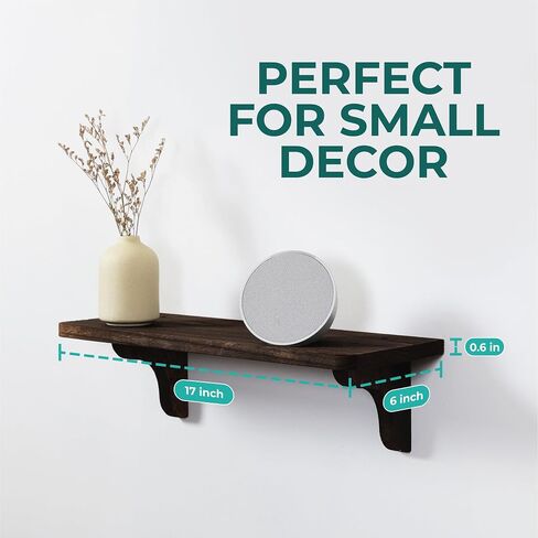 Real Wood Rustic Brown Wall Shelf - 17 inch (2 Pack) - Easy to Install, Template and Video Included - Wide Floating Shelves, Sturdy Wall Shelves, Wood Shelves for Wall, Large Wall Shelves in Kuwait