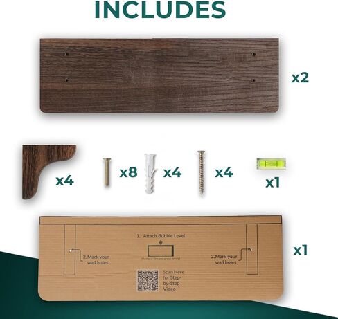 Real Wood Rustic Brown Wall Shelf - 17 inch (2 Pack) - Easy to Install, Template and Video Included - Wide Floating Shelves, Sturdy Wall Shelves, Wood Shelves for Wall, Large Wall Shelves in Kuwait