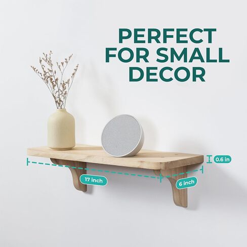 Real Wood Rustic Brown Wall Shelf - 17 inch (2 Pack) - Easy to Install, Template and Video Included - Wide Floating Shelves, Sturdy Wall Shelves, Wood Shelves for Wall, Large Wall Shelves in Kuwait