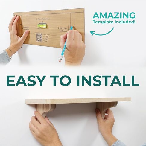 Real Wood Rustic Brown Wall Shelf - 17 inch (2 Pack) - Easy to Install, Template and Video Included - Wide Floating Shelves, Sturdy Wall Shelves, Wood Shelves for Wall, Large Wall Shelves in Kuwait