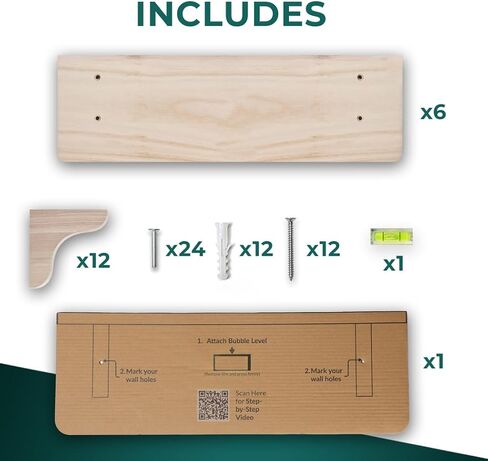 Real Wood Rustic Brown Wall Shelf - 17 inch (2 Pack) - Easy to Install, Template and Video Included - Wide Floating Shelves, Sturdy Wall Shelves, Wood Shelves for Wall, Large Wall Shelves in Kuwait