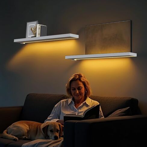 BAMEOS Black Floating Shelves with LED, 31" Sturdy Wood Wall Shelves with Invisible Brackets, Set of 2, Wall Mounted Display Shelves Decoration for Bedroom, Bathroom, Living Room, Kitchen in Saudi Arabia