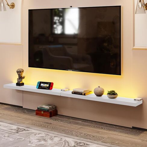 BAMEOS Black Floating Shelves with LED, 31" Sturdy Wood Wall Shelves with Invisible Brackets, Set of 2, Wall Mounted Display Shelves Decoration for Bedroom, Bathroom, Living Room, Kitchen in Saudi Arabia
