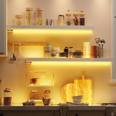 BAMEOS Black Floating Shelves with LED, 31" Sturdy Wood Wall Shelves with Invisible Brackets, Set of 2, Wall Mounted Display Shelves Decoration for Bedroom, Bathroom, Living Room, Kitchen in Kuwait