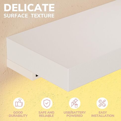 BAMEOS Black Floating Shelves with LED, 31" Sturdy Wood Wall Shelves with Invisible Brackets, Set of 2, Wall Mounted Display Shelves Decoration for Bedroom, Bathroom, Living Room, Kitchen in Kuwait