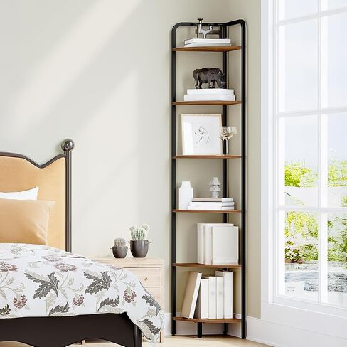 حامل رف الزاوية ، خزانة الكتب الزاوية ، رف النبات ، رف عرض الزاوية ، رف واقف مع إطار معدني لغرفة المعيشة ، الحمام ، المطبخ ، الطراز الحديث ، 6 طبقات بنية ريفية CS06601B in Kuwait