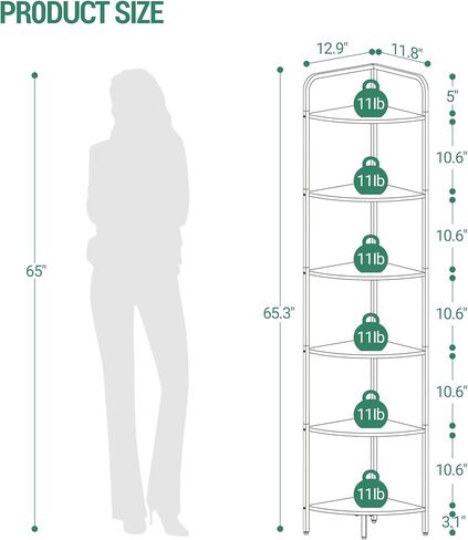 حامل رف الزاوية ، خزانة الكتب الزاوية ، رف النبات ، رف عرض الزاوية ، رف واقف مع إطار معدني لغرفة المعيشة ، الحمام ، المطبخ ، الطراز الحديث ، 6 طبقات بنية ريفية CS06601B in Kuwait