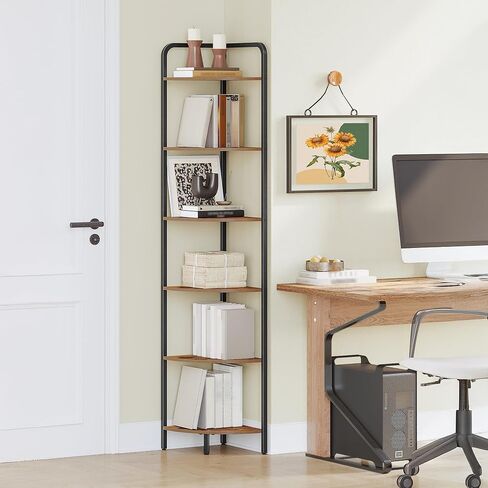 حامل رف الزاوية ، خزانة الكتب الزاوية ، رف النبات ، رف عرض الزاوية ، رف واقف مع إطار معدني لغرفة المعيشة ، الحمام ، المطبخ ، الطراز الحديث ، 6 طبقات بنية ريفية CS06601B in Kuwait
