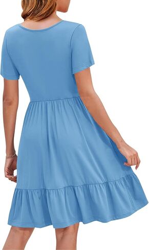 YOVION Girls Summer Dress Square Neck Short Sleeve Casual Loose Ruffle Tiered Dresses with Pockets for 6-12 Y in Kuwait