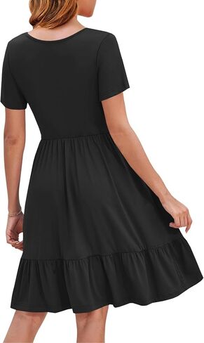 YOVION Girls Summer Dress Square Neck Short Sleeve Casual Loose Ruffle Tiered Dresses with Pockets for 6-12 Y in Saudi Arabia