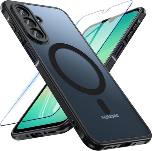 جراب BESINPO مغناطيسي لهاتف Samsung Galaxy A25 5G، حماية من السقوط من الدرجة العسكرية مع واقي شاشة من الزجاج المقسى وغطاء ممتص للصدمات رفيع لهاتف Samsung A25 5G (أسود) in Kuwait