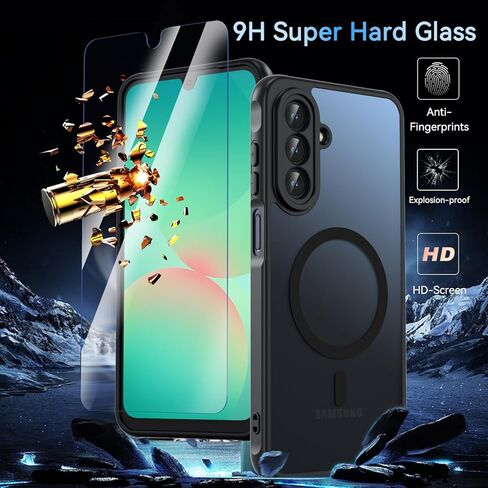 جراب BESINPO مغناطيسي لهاتف Samsung Galaxy A25 5G، حماية من السقوط من الدرجة العسكرية مع واقي شاشة من الزجاج المقسى وغطاء ممتص للصدمات رفيع لهاتف Samsung A25 5G (أسود) in Kuwait