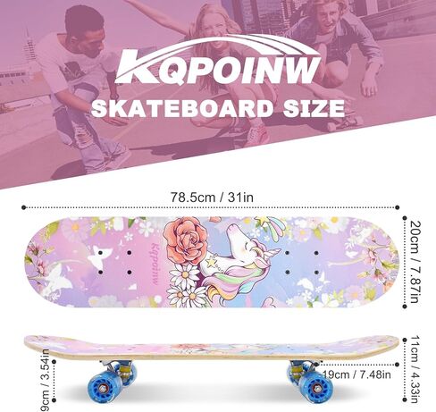 Standard Skateboards with Colorful Flashing Wheels for Beginners, Kids,Teens, 7 Layer Maple Complete Skateboard for Girls Boys, 31" x 7.8" Double Kick Concave Kids skateboard with Skate T-Tool in Saudi Arabia
