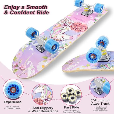 Standard Skateboards with Colorful Flashing Wheels for Beginners, Kids,Teens, 7 Layer Maple Complete Skateboard for Girls Boys, 31" x 7.8" Double Kick Concave Kids skateboard with Skate T-Tool in Saudi Arabia