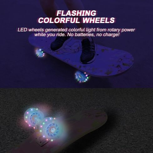 Standard Skateboards with Colorful Flashing Wheels for Beginners, Kids,Teens, 7 Layer Maple Complete Skateboard for Girls Boys, 31" x 7.8" Double Kick Concave Kids skateboard with Skate T-Tool in Saudi Arabia