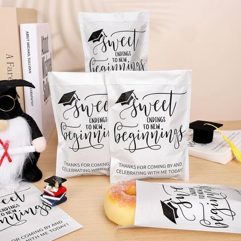 100Pcs 5x7.1 Inches Graduation Cookie Treat Bags Sweet Endings to New Beginnings Self-Adhesive Buffet Gift Bags Congrats Grad Kraft Paper Bags for School Party Supplies in Saudi Arabia