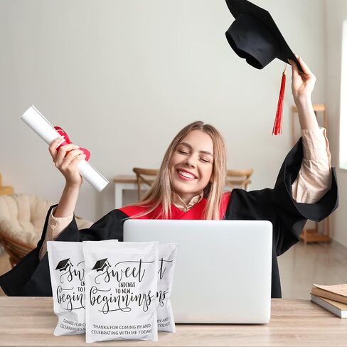 100Pcs 5x7.1 Inches Graduation Cookie Treat Bags Sweet Endings to New Beginnings Self-Adhesive Buffet Gift Bags Congrats Grad Kraft Paper Bags for School Party Supplies in Saudi Arabia