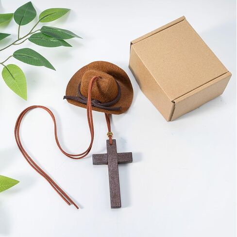 Cowboy Hat Car Charm, Cowboy Hat for Car Mirror Hanging with Cross, Country Car Hanging Pendant, Cute Rear View Mirror Hanger Decor for Women, Universal Auto Interior Accessories (Black) in Saudi Arabia