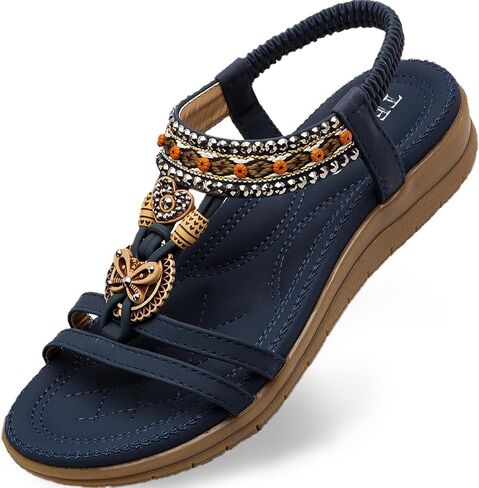 Tetsuo Women Sandals Walking Flats Summer Beach Sandals Arch Support Support Nasual Dary Syndy Shoes for Women Clastic Colet Congle Bohemian Shoes Bohemian in Kuwait