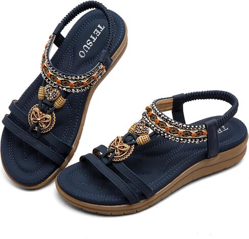 Tetsuo Women Sandals Walking Flats Summer Beach Sandals Arch Support Support Nasual Dary Syndy Shoes for Women Clastic Colet Congle Bohemian Shoes Bohemian in Kuwait