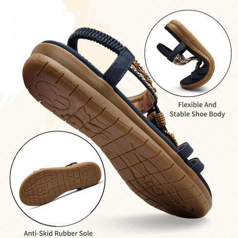 Tetsuo Women Sandals Walking Flats Summer Beach Sandals Arch Support Support Nasual Dary Syndy Shoes for Women Clastic Colet Congle Bohemian Shoes Bohemian in Kuwait