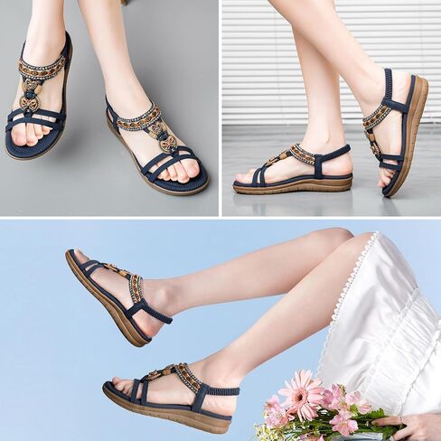 Tetsuo Women Sandals Walking Flats Summer Beach Sandals Arch Support Support Nasual Dary Syndy Shoes for Women Clastic Colet Congle Bohemian Shoes Bohemian in Kuwait