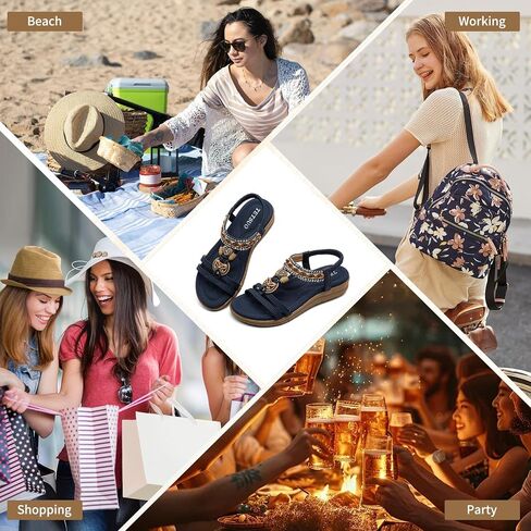 Tetsuo Women Sandals Walking Flats Summer Beach Sandals Arch Support Support Nasual Dary Syndy Shoes for Women Clastic Colet Congle Bohemian Shoes Bohemian in Kuwait