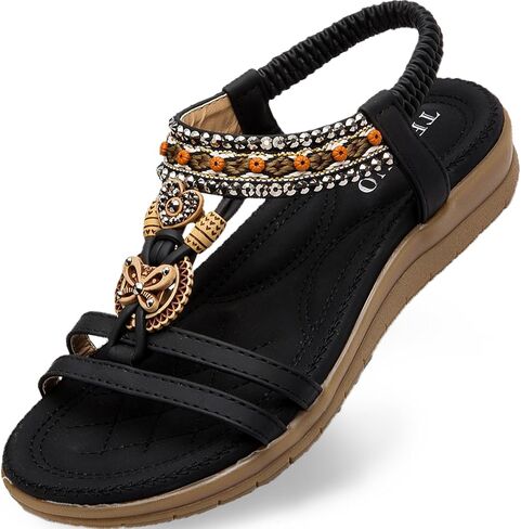 Tetsuo Women Sandals Walking Flats Summer Beach Sandals Arch Support Support Nasual Dary Syndy Shoes for Women Clastic Colet Congle Bohemian Shoes Bohemian in Kuwait