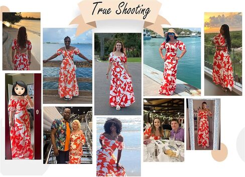 Women's Summer Boho Maxi Dress Off Shoulder Puff Sleeve Cutout Tiered Tie Back Casual Party Long Flowy Dresses in Saudi Arabia