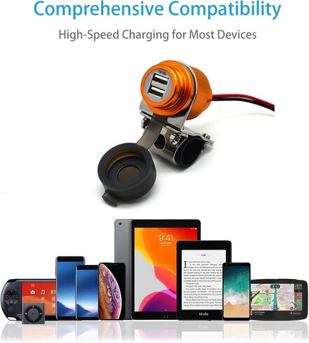Cliff Top Motorcycle USB Charger Waterproof Dual USB Port 4A 20W Aluminium, with Magnetic Power Switch Heavy Duty for 7/8’’ and 1’’ Handlebars - Prevents Battery Drain (Golden) in Kuwait