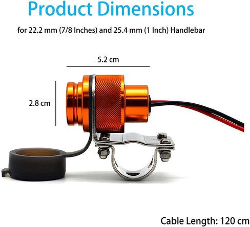 Cliff Top Motorcycle USB Charger Waterproof Dual USB Port 4A 20W Aluminium, with Magnetic Power Switch Heavy Duty for 7/8’’ and 1’’ Handlebars - Prevents Battery Drain (Golden) in Kuwait