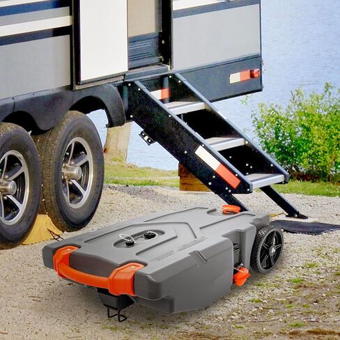 يتميز Camco Rhino 15 Gallon RV Tote-يتميز بعجلات كبيرة بدون طمث وثقب صرف منخفض-محول سحب من الصلب القابل للإزالة ، وتجهيزات الصرف الصحي 3 'ومزيد من الملحقات RV (39000) in Saudi Arabia