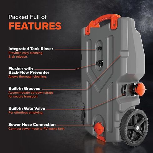 يتميز Camco Rhino 15 Gallon RV Tote-يتميز بعجلات كبيرة بدون طمث وثقب صرف منخفض-محول سحب من الصلب القابل للإزالة ، وتجهيزات الصرف الصحي 3 'ومزيد من الملحقات RV (39000) in Saudi Arabia