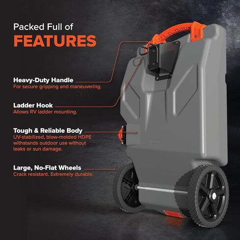 يتميز Camco Rhino 15 Gallon RV Tote-يتميز بعجلات كبيرة بدون طمث وثقب صرف منخفض-محول سحب من الصلب القابل للإزالة ، وتجهيزات الصرف الصحي 3 'ومزيد من الملحقات RV (39000) in Saudi Arabia