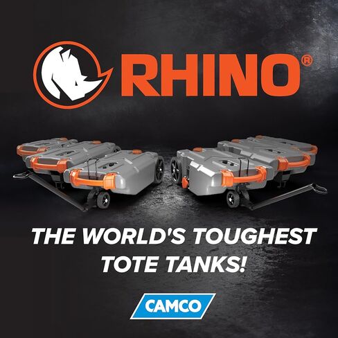 يتميز Camco Rhino 15 Gallon RV Tote-يتميز بعجلات كبيرة بدون طمث وثقب صرف منخفض-محول سحب من الصلب القابل للإزالة ، وتجهيزات الصرف الصحي 3 'ومزيد من الملحقات RV (39000) in Saudi Arabia