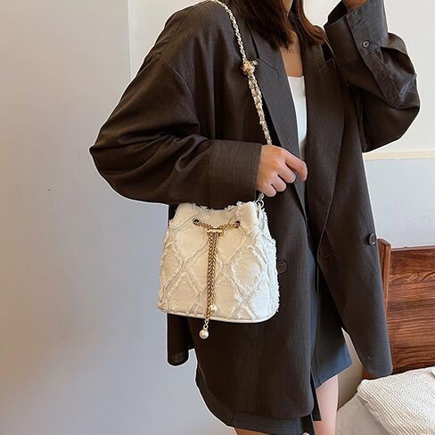 Small Denim Bucket Bag, Jean Purses for Women Denim Crossbody Bags Hobo Bag Drawstring Handbag in Saudi Arabia