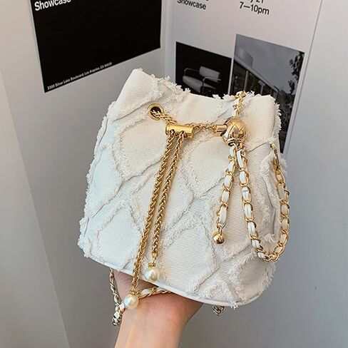 Small Denim Bucket Bag, Jean Purses for Women Denim Crossbody Bags Hobo Bag Drawstring Handbag in Saudi Arabia
