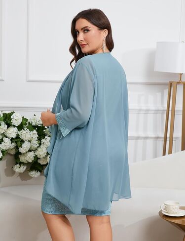 ZOMVA Plus Size Sparkly Formal Dress Suit 2 Piece Mother of The Bride Groom Chiffon Jacket Outfit Cocktail Evening in Kuwait