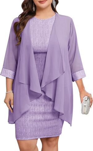ZOMVA Plus Size Sparkly Formal Dress Suit 2 Piece Mother of The Bride Groom Chiffon Jacket Outfit Cocktail Evening in Kuwait