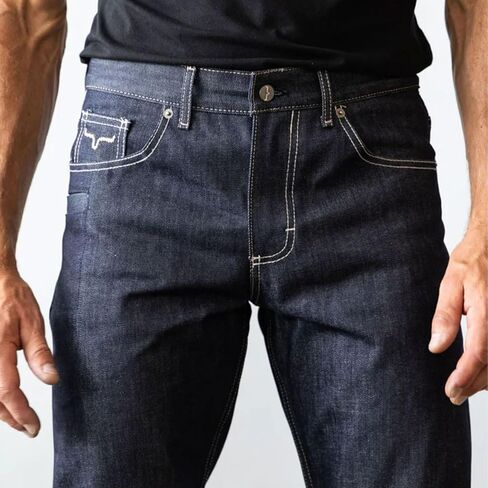 Kimes Ranch Men's Raw James Casual Western Cowboy Mid-Low Rise Straight Fit & Straight Boot Leg Blue Denim Jeans in Saudi Arabia