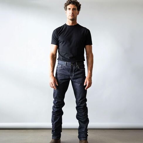 Kimes Ranch Men's Raw James Casual Western Cowboy Mid-Low Rise Straight Fit & Straight Boot Leg Blue Denim Jeans in Saudi Arabia