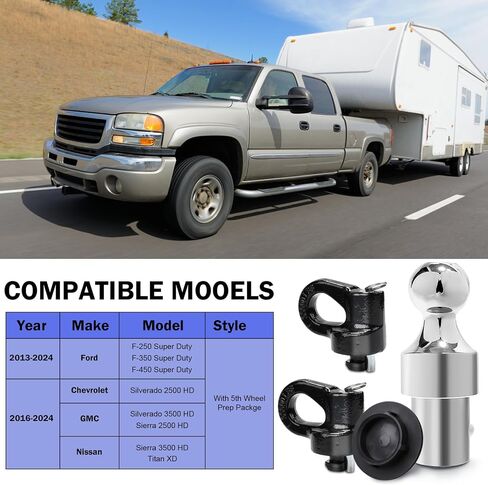 Gooseneck Hitch Ball Kit - 60692 Puck System with 2-5/16-Inch Ball and 2 Gooseneck Safety Chain Anchors Fits for 2013-2024 Ford F250 F350 F450 and Fits for 2016-2024 Silverado Trucks in Saudi Arabia
