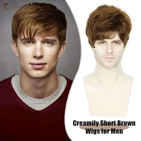 Creamily Mens Wigs Short Hair Black Curly Hair Wig for Men's Halloween Costume Wig Realistic Synthetic Cosplay Wigs for Boy Male in Kuwait