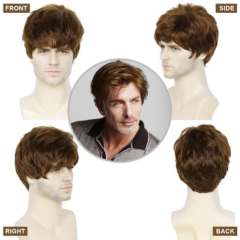 Creamily Mens Wigs Short Hair Black Curly Hair Wig for Men's Halloween Costume Wig Realistic Synthetic Cosplay Wigs for Boy Male in Kuwait