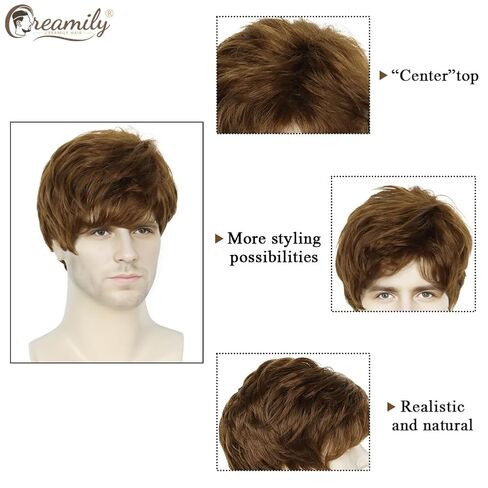 Creamily Mens Wigs Short Hair Black Curly Hair Wig for Men's Halloween Costume Wig Realistic Synthetic Cosplay Wigs for Boy Male in Kuwait